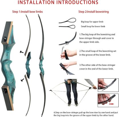 BLACK HUNTER Longbow Archery Hunting Kit ,RH&LH,20-60LBS