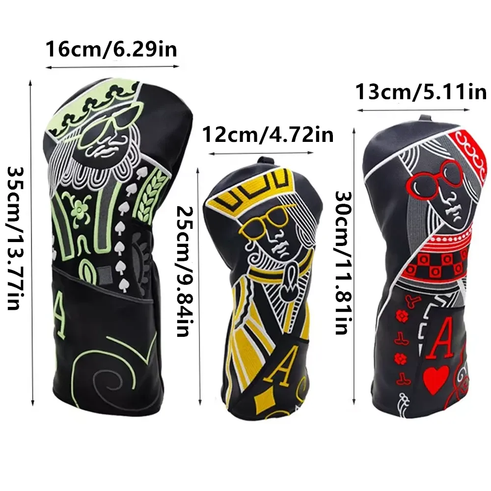 Poker King&Queen Golf  Covers Driver Fairway Woods Hybrid PU Headcovers