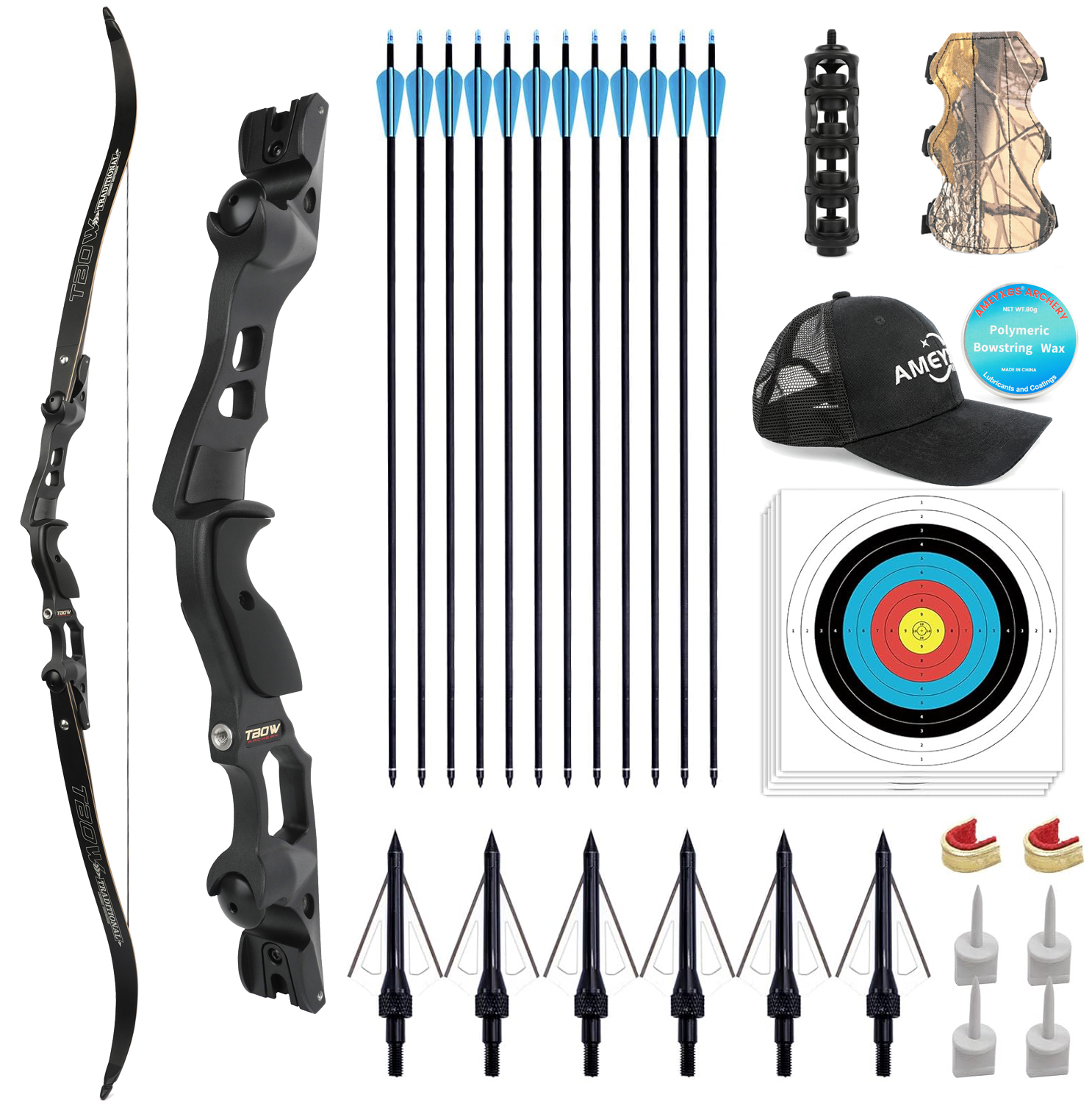AMEYXGS Archery 62" Recurve Hunting Bow ILF Target 20-65lbs