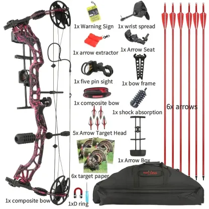 Red Camouflage Compound Bow HUnting Arrows Kit 