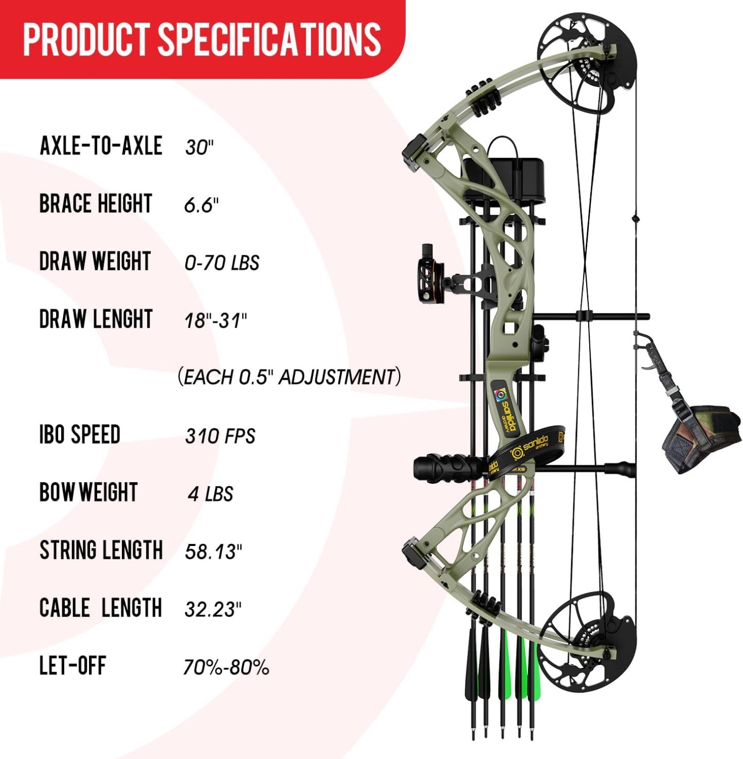 SANLIDA Dragon X9 Hunting Compound Bow Kit 0-70lb 310FPS