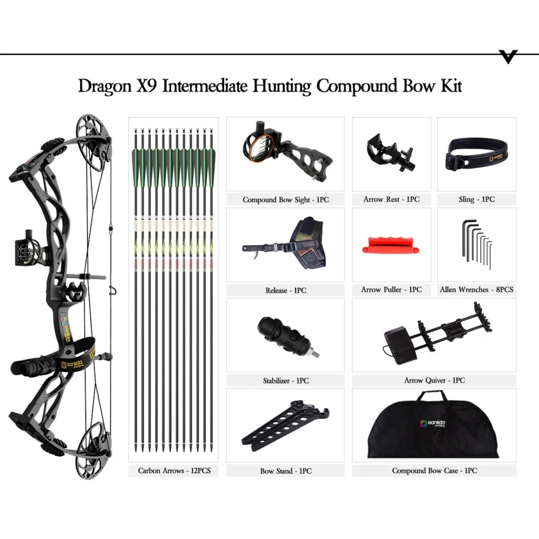 SANLIDA Dragon X9 Hunting Compound Bow Kit 0-70lb 310FPS