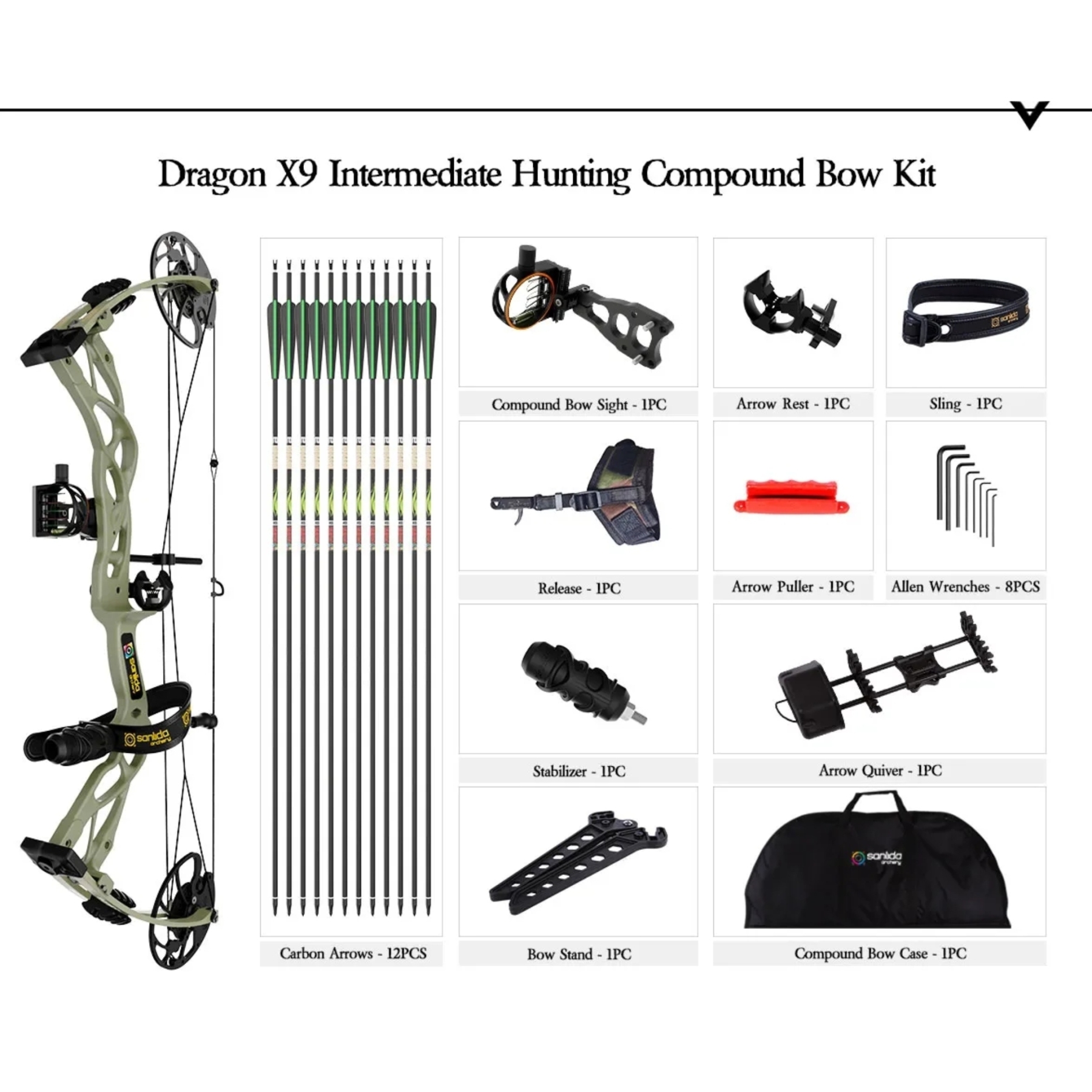 SANLIDA Dragon X9 Hunting Compound Bow Kit 0-70lb 310FPS