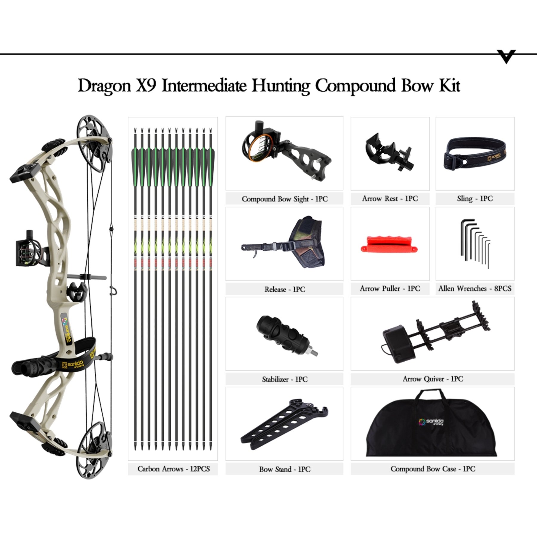 SANLIDA Dragon X9 Hunting Compound Bow Kit 0-70lb 310FPS