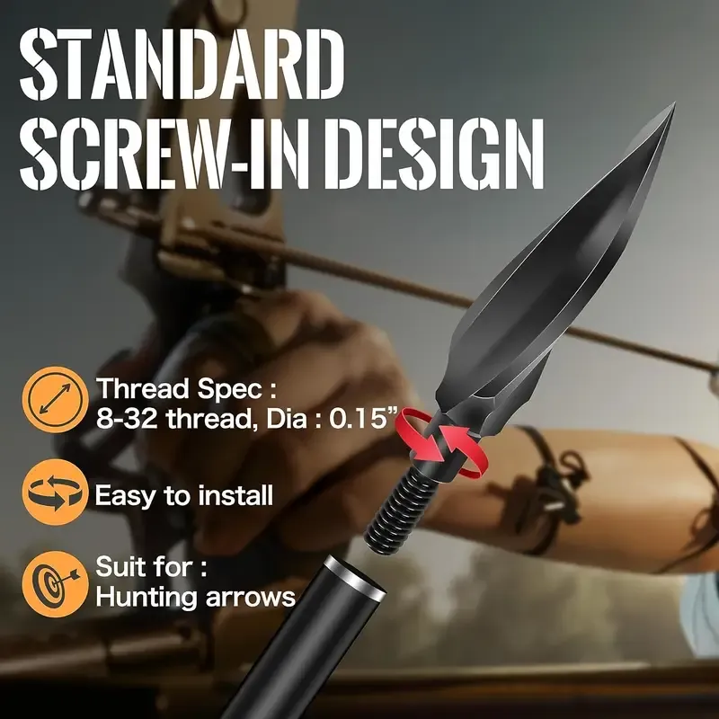 Screw-in Broadheads for Hunting Target Archery Beginners,125 Grain