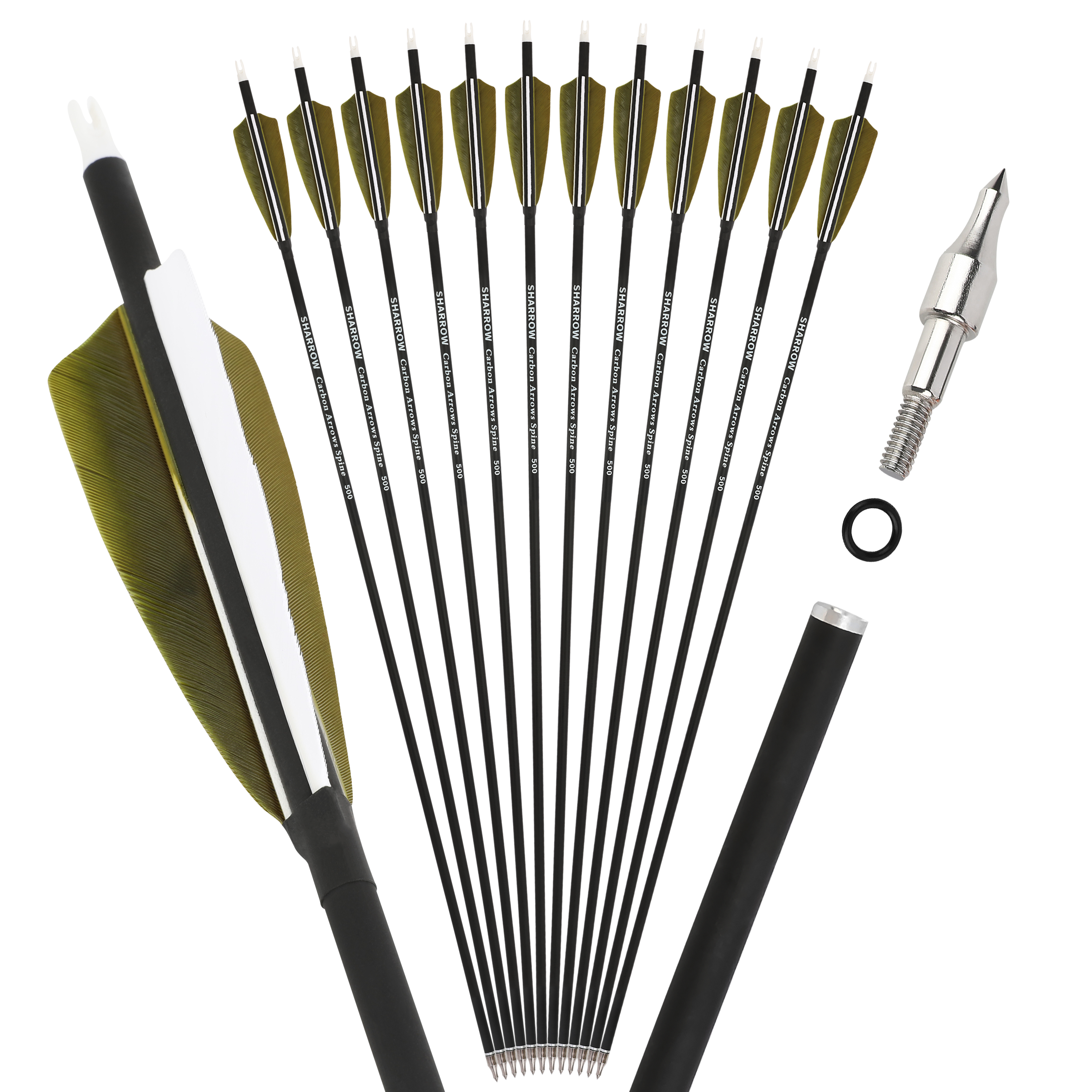 12pcs 30" Mixed Carbon Arrows Spine 500 Full Set with Cross-Star Arrowheads