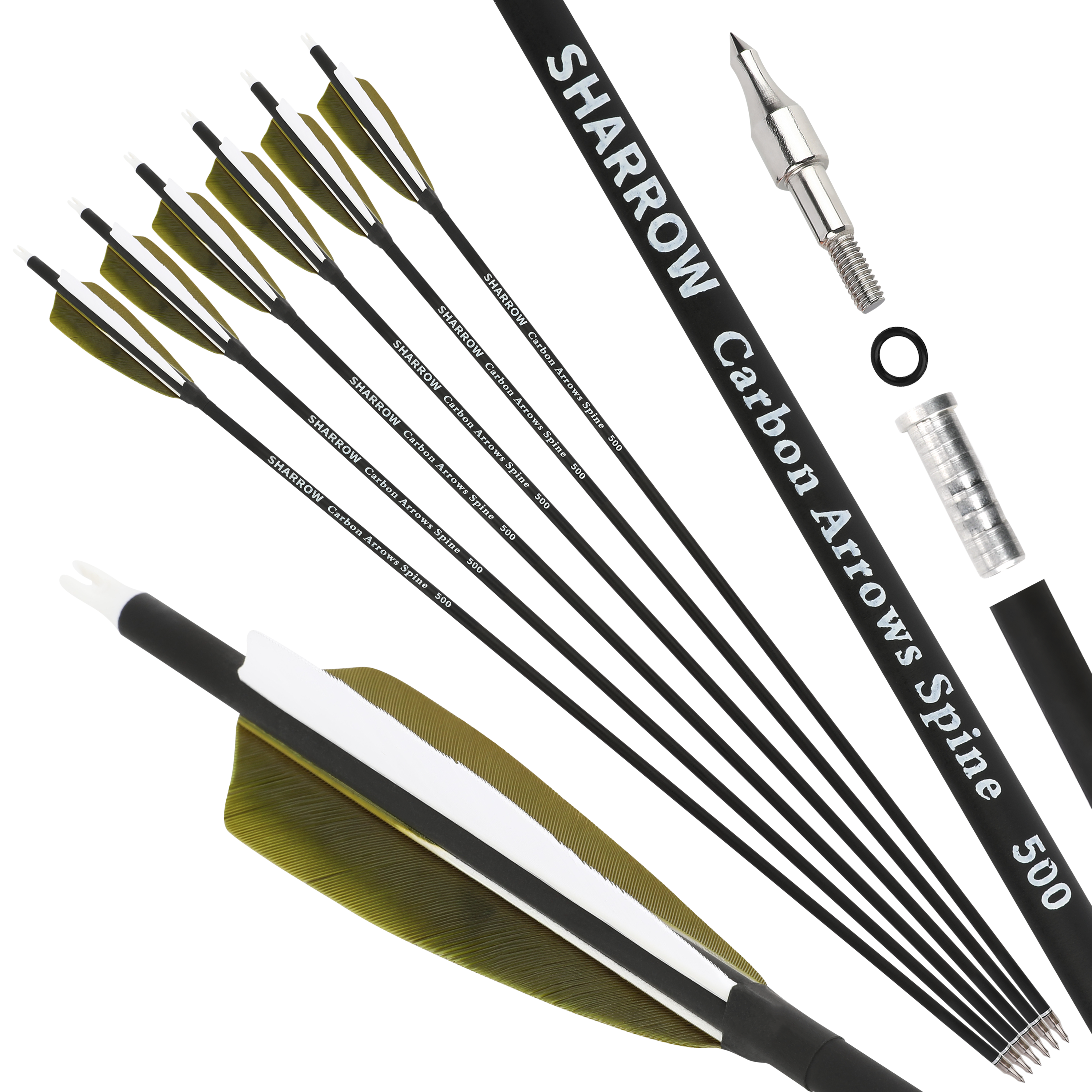 12pcs 30" Mixed Carbon Arrows Spine 500 Full Set with Cross-Star Arrowheads