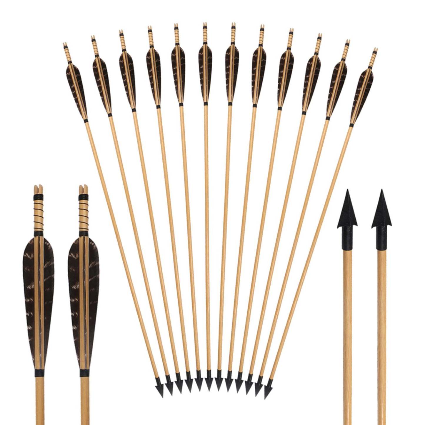 🎯Archery Traditional Wooden Arrows with Broadheads-AMEYXGS Archery