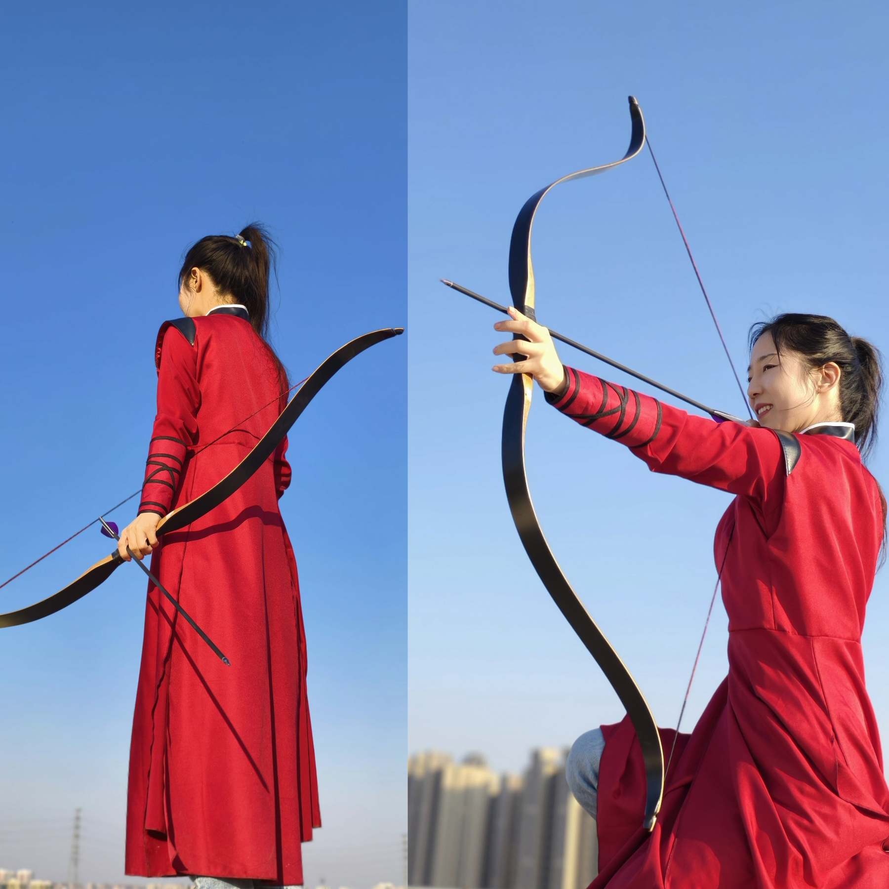 🎯Traditional Recurve Bow 57'' Handmade Horsebow 15-50LBS Archery-AMEYXGS Archery
