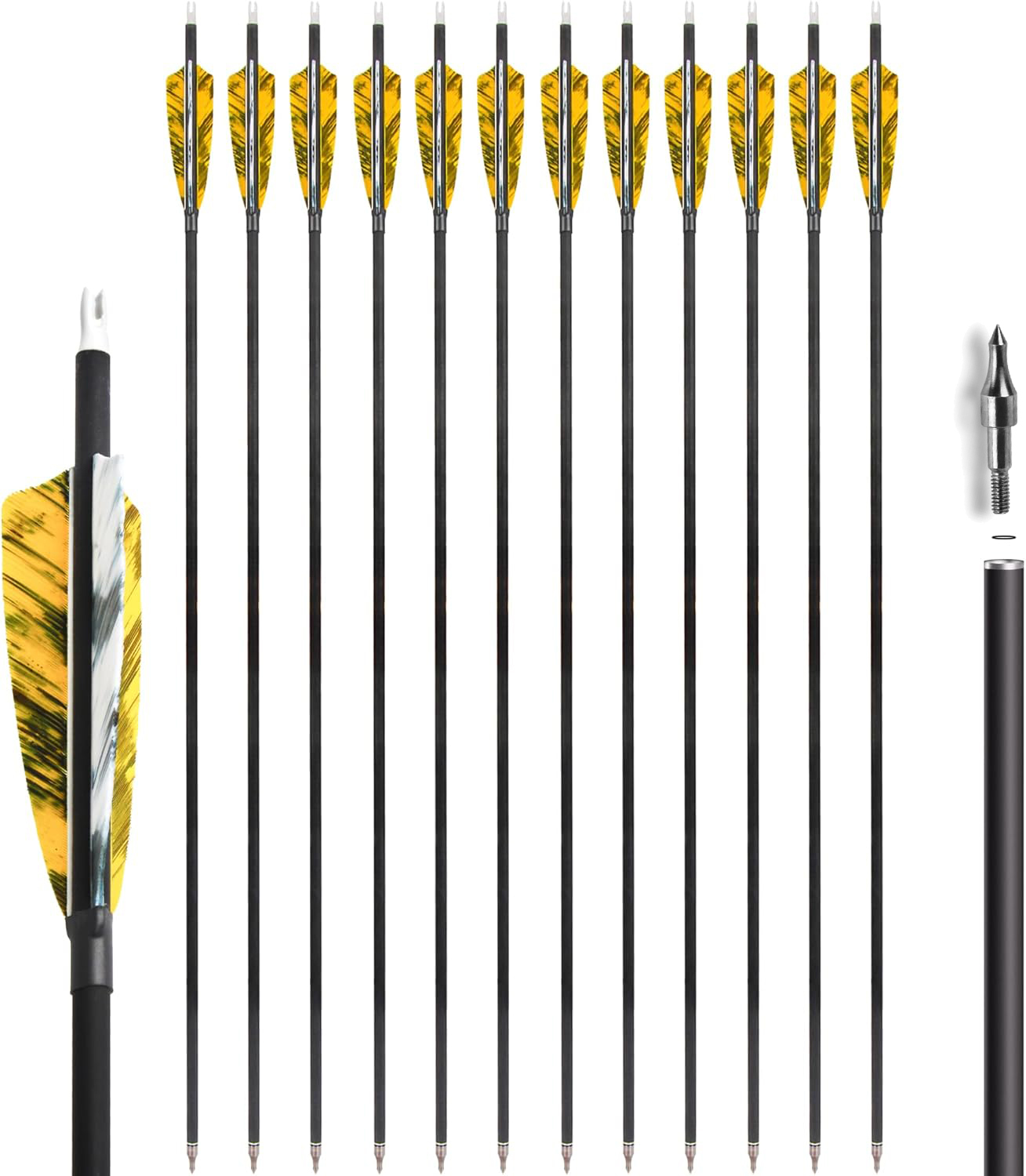 28/30/31inch Carbon Arrows - Turkey Feathers Archery Practice Arrow