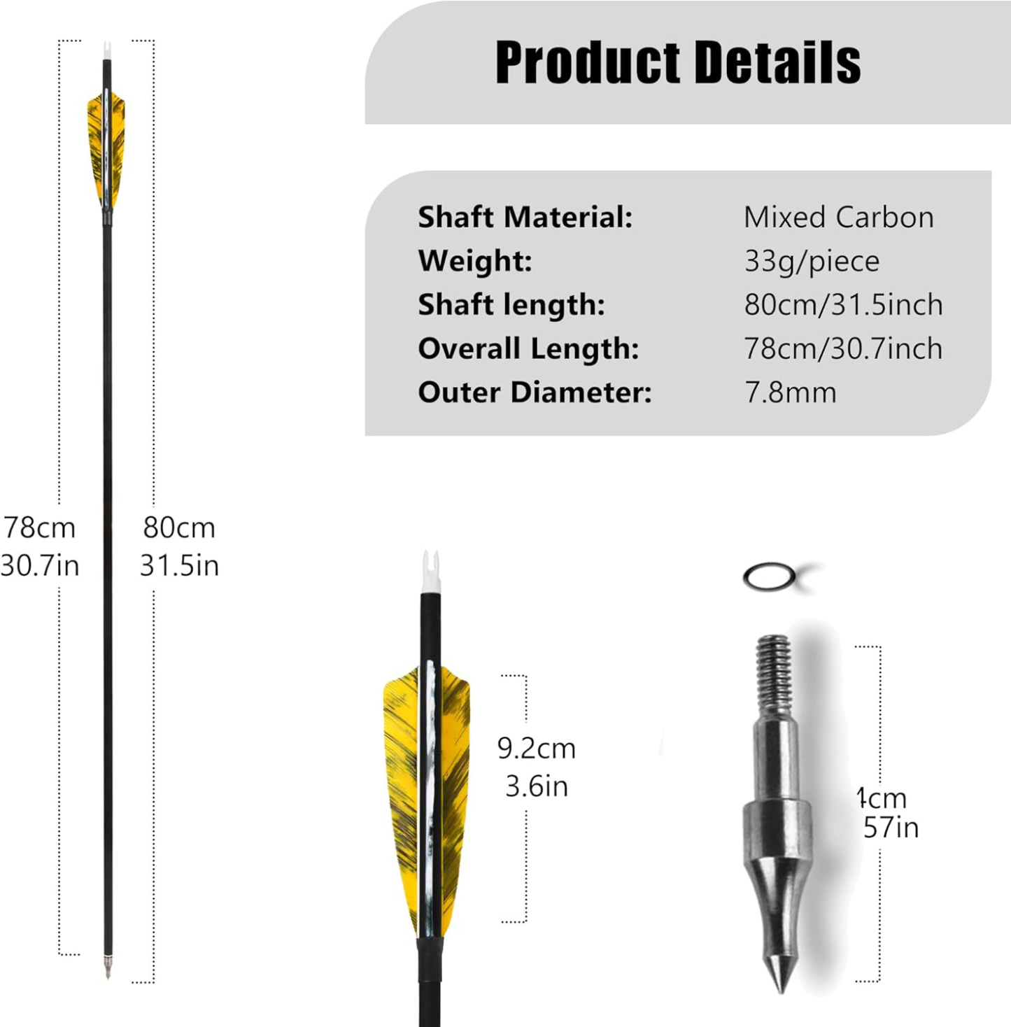 28/30/31inch Carbon Arrows - Turkey Feathers Archery Practice Arrow