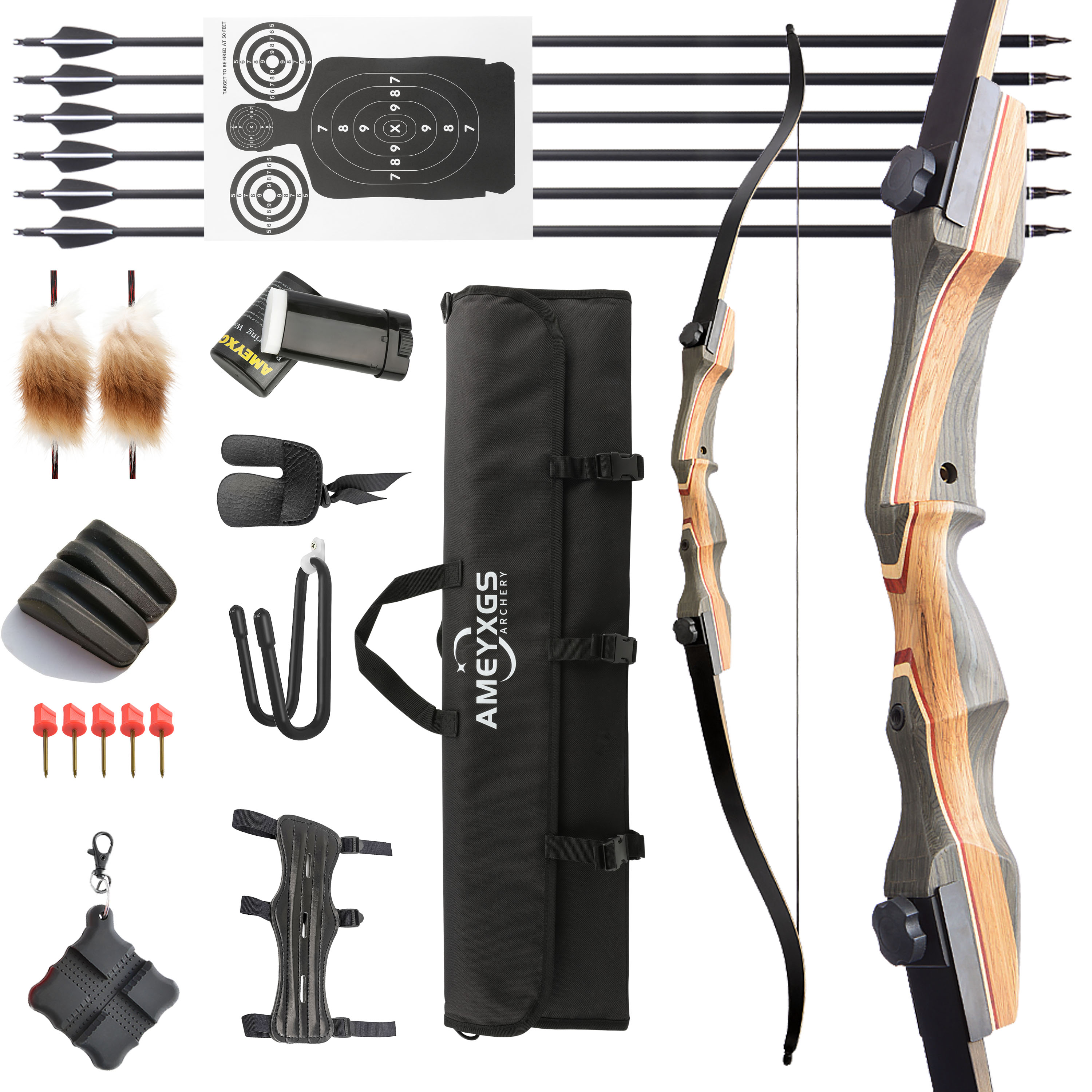62-Inch Takedown Recurve Bow (50 lbs) with Tech Wood Riser