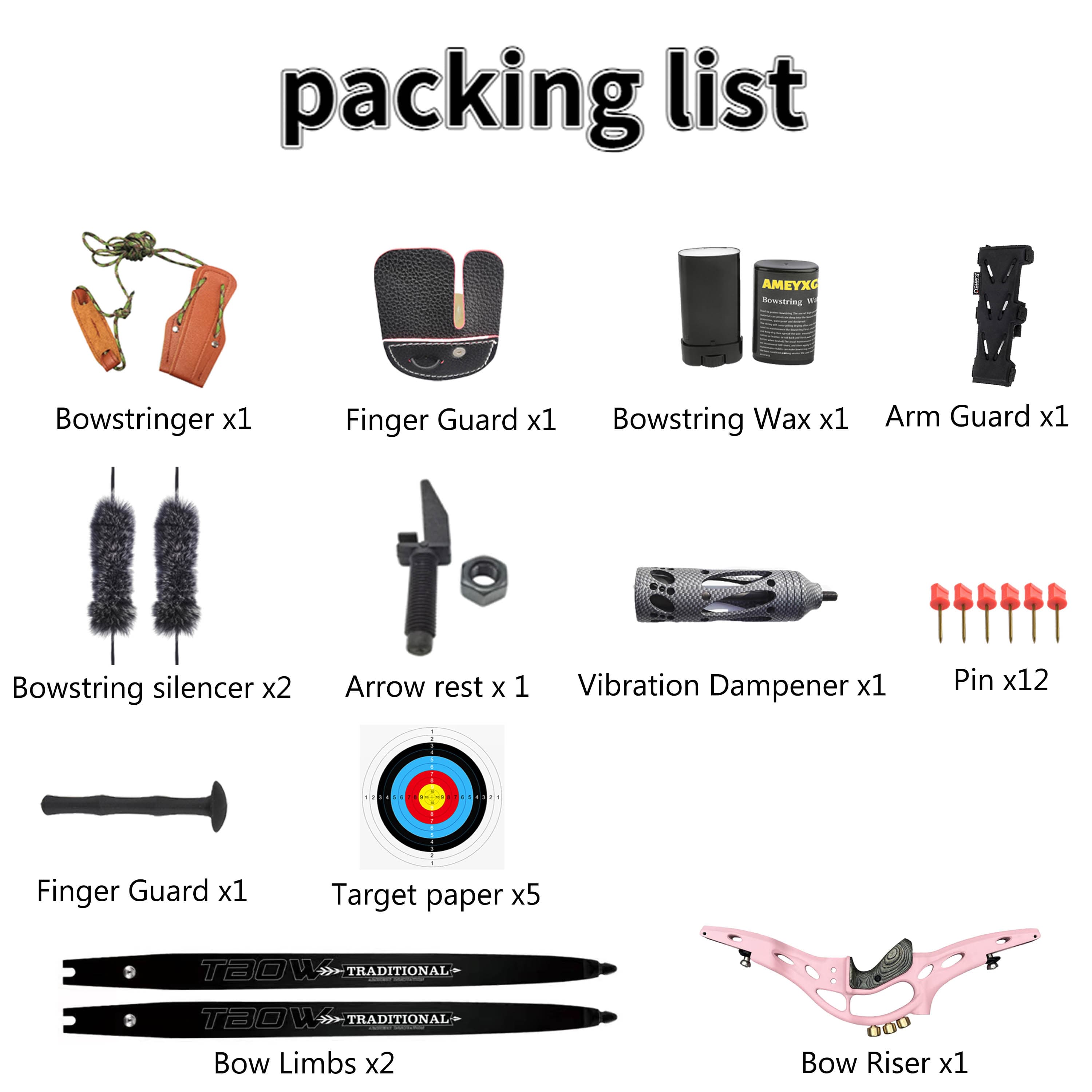 TBOW 62" ILF Recurve Bow Hunting Recurve Archery 30-60lbs 