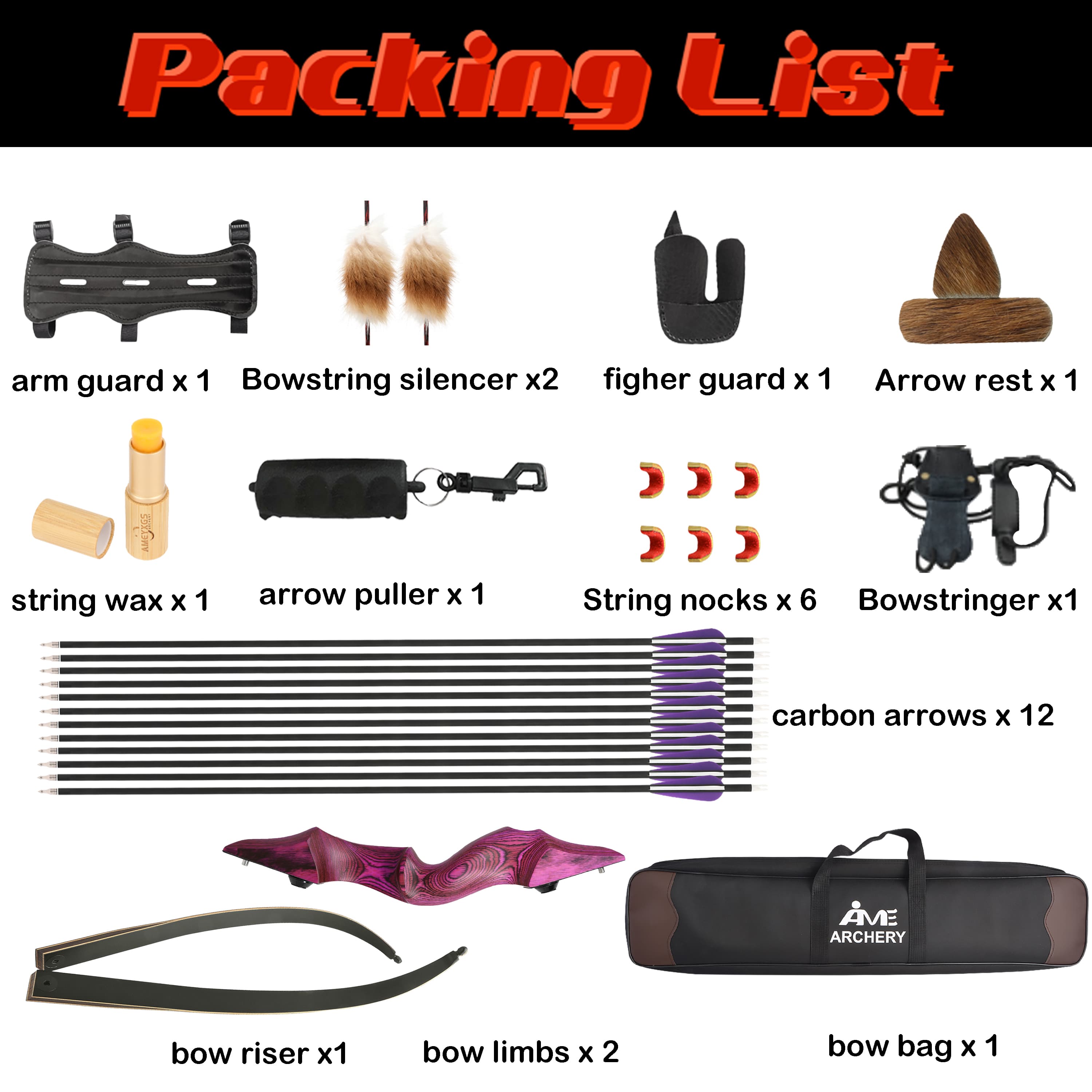 40LBS Black Hunter Takedown Recurve Bow kit Purple