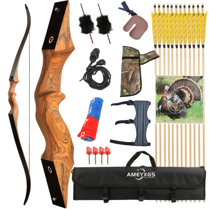 Black Hunter Wooden Recurve Bow 20-60 Lbs Archery Target Kit