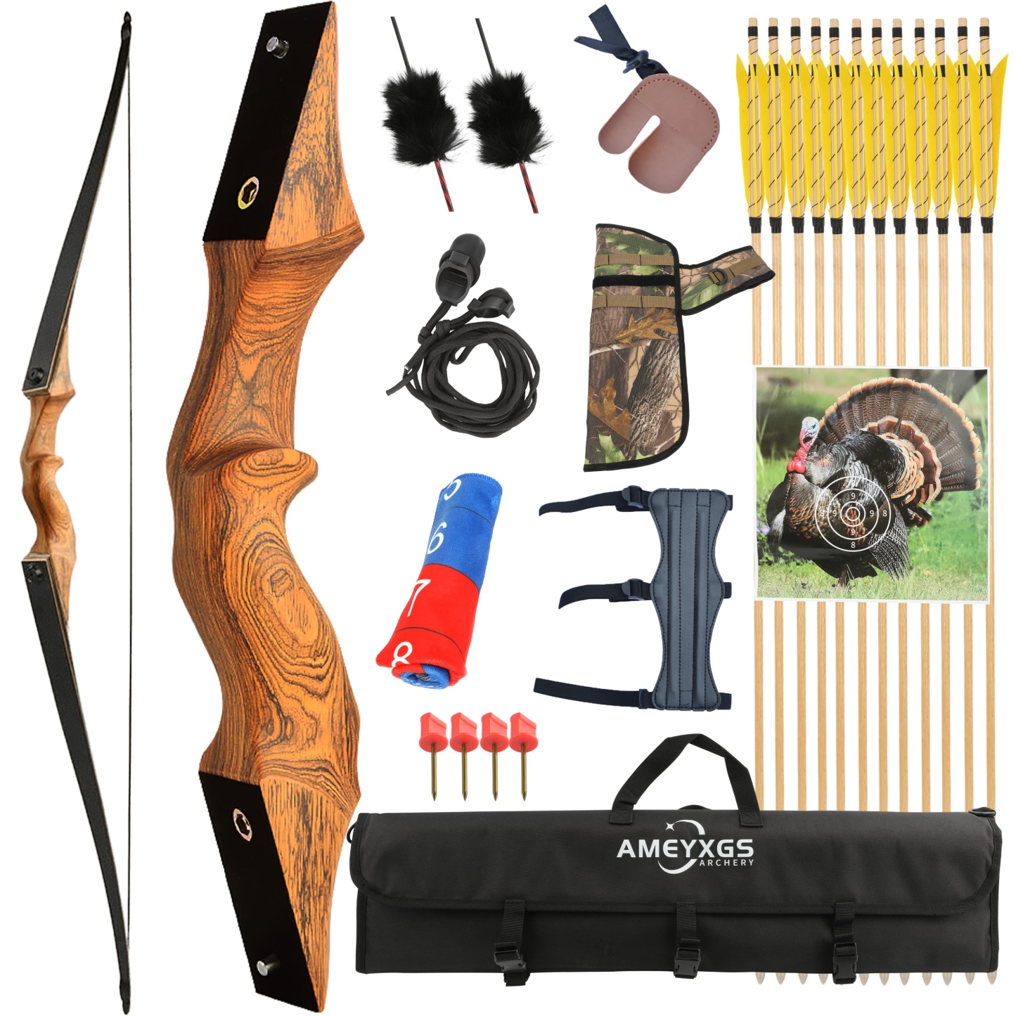 Black Hunter Longbow 20-60 Lbs Archery Bow Takedown Bow and Arrow Set