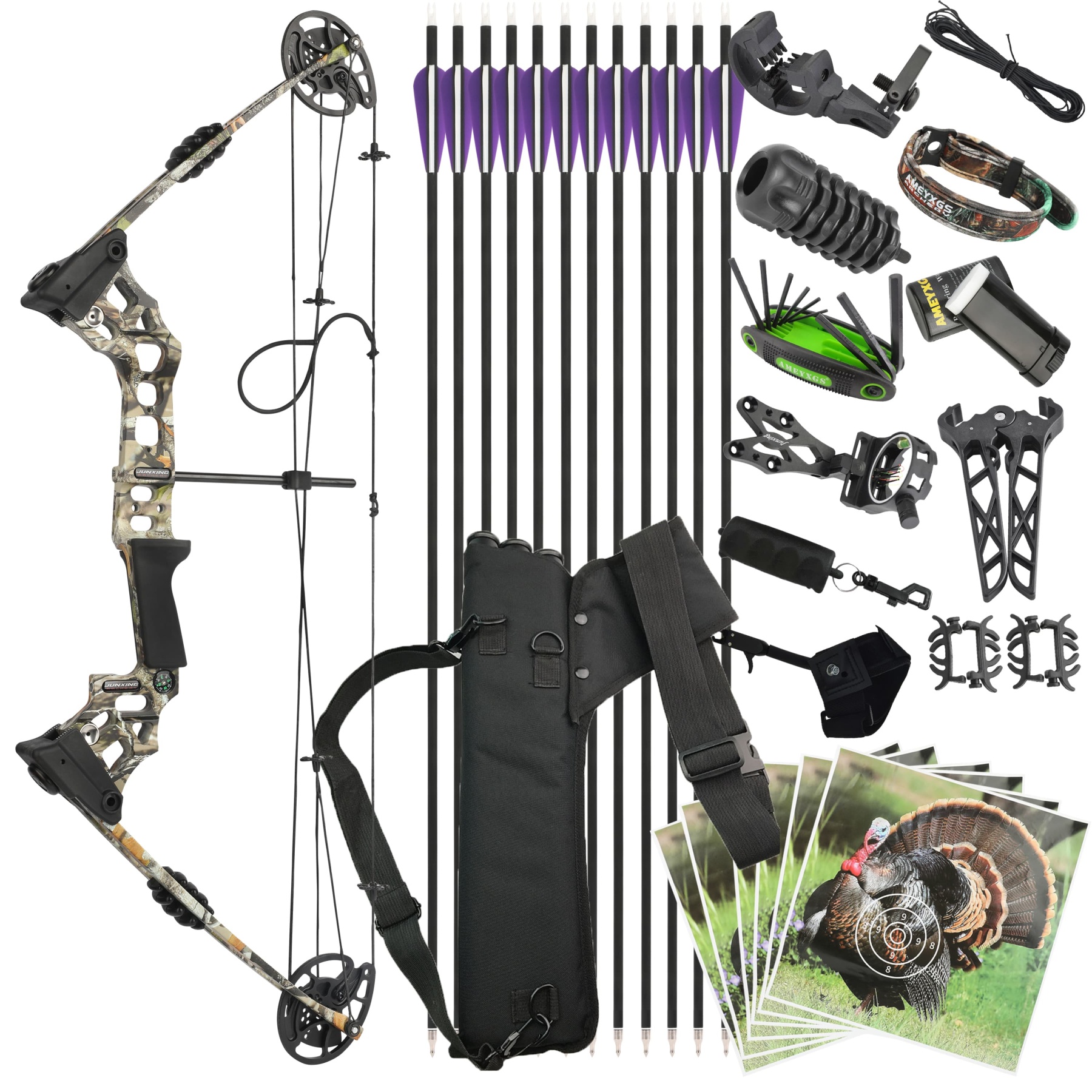 JUNXING X8 Compound Bow Hunting Kit 20-70lbs Camo