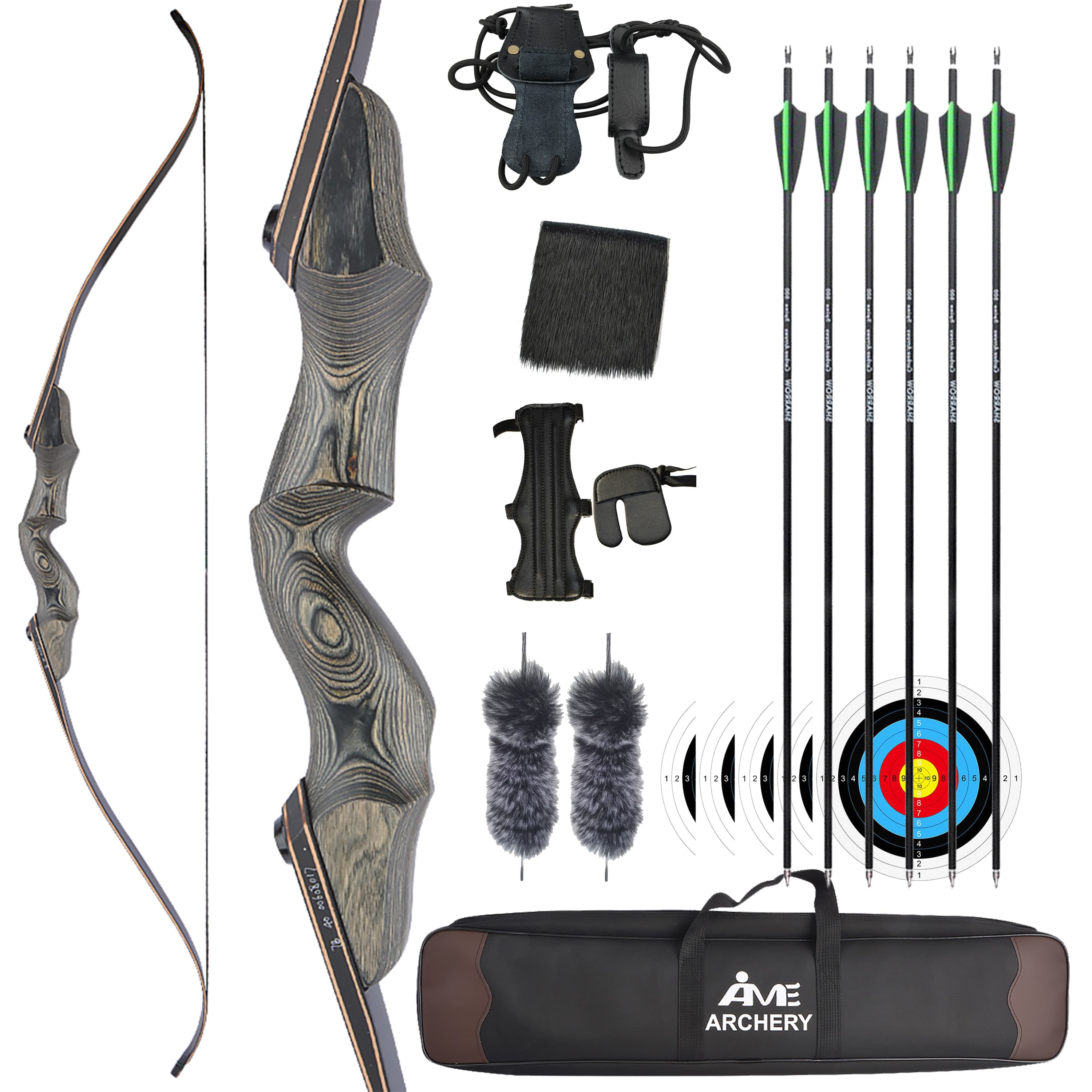 Black Hunter Wooden Recurve Takedown Bow 30-50lbs for Adults