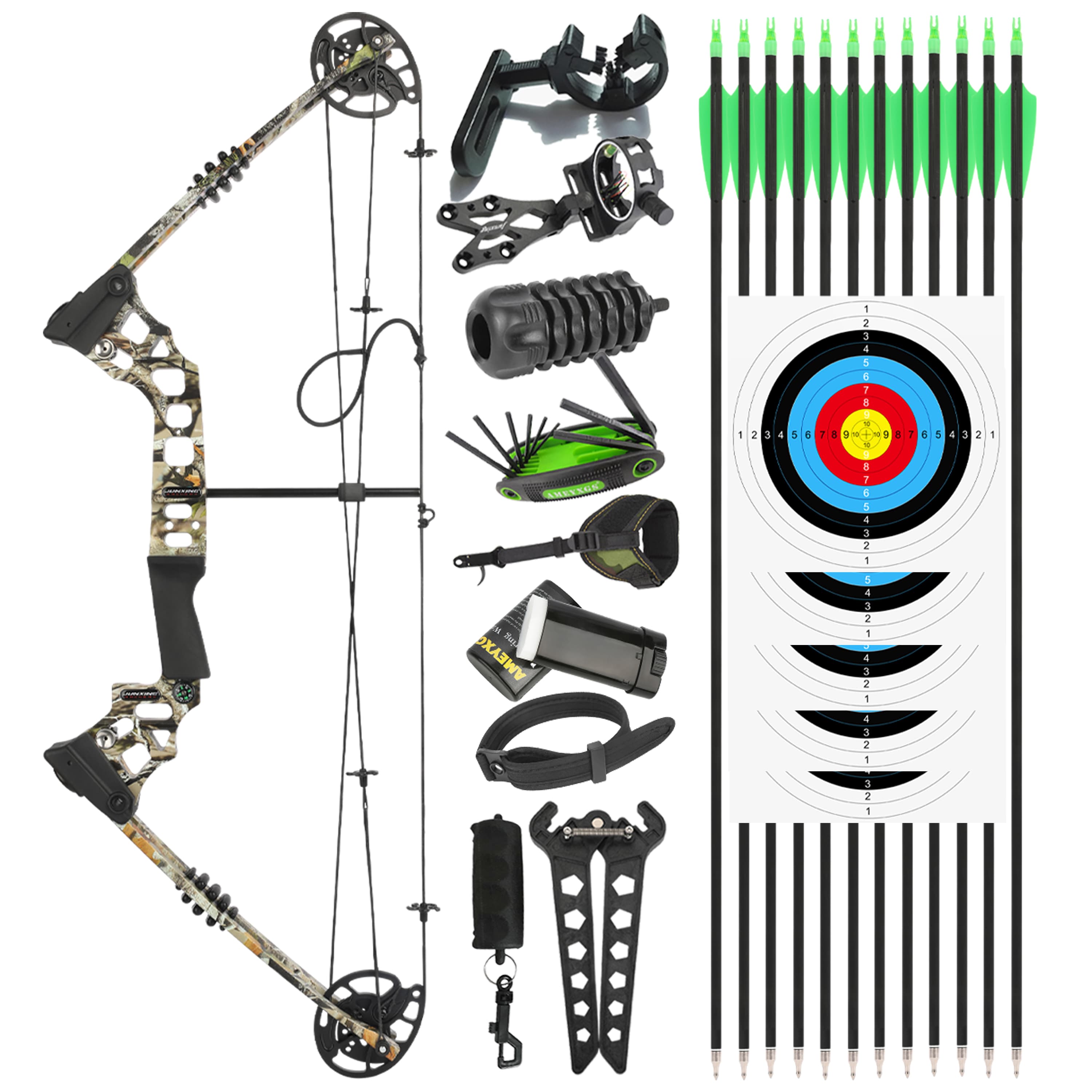 JUNXING X8 Compound Bow Kit Hunting 20-70lbs Camo