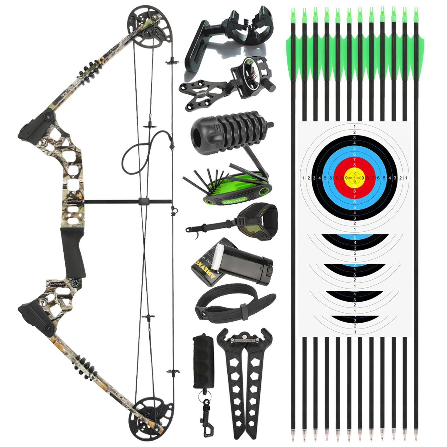 JUNXING X8 Compound Bow Kit Hunting 20-70lbs Camo