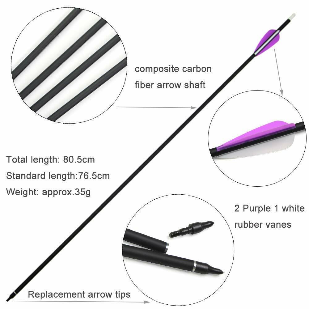 🎯Mixed Carbon Arrows 31" Parabolic Purple Fletched Archery Arrows-AMEYXGS Archery