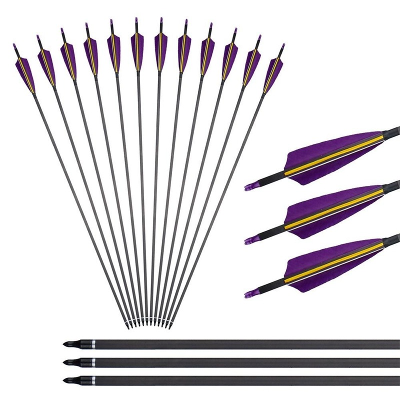 🎯12pcs Pure Carbon Arrows Archery Spine 350 Hunting Target-AMEYXGS Archery
