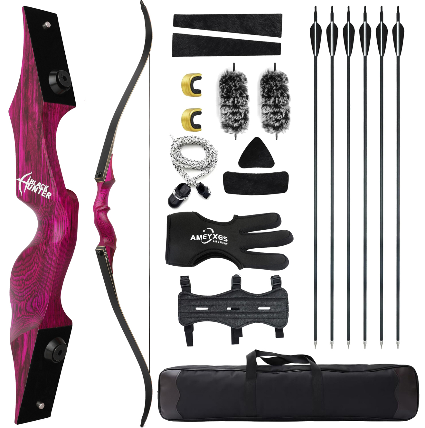 Black Hunter Recurve Bow and Arrows Kit for Hunting Outdoor