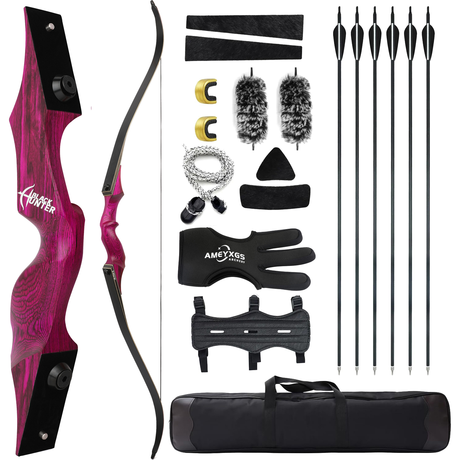 Black Hunter Recurve Bow and Arrows Kit for Hunting Outdoor