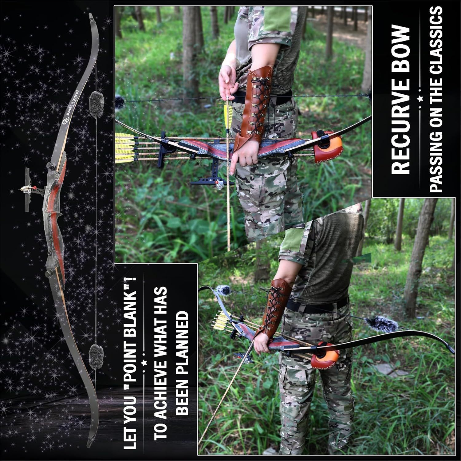 62inch Hunting Recurve Bow Full Set with Case 20-50lbs