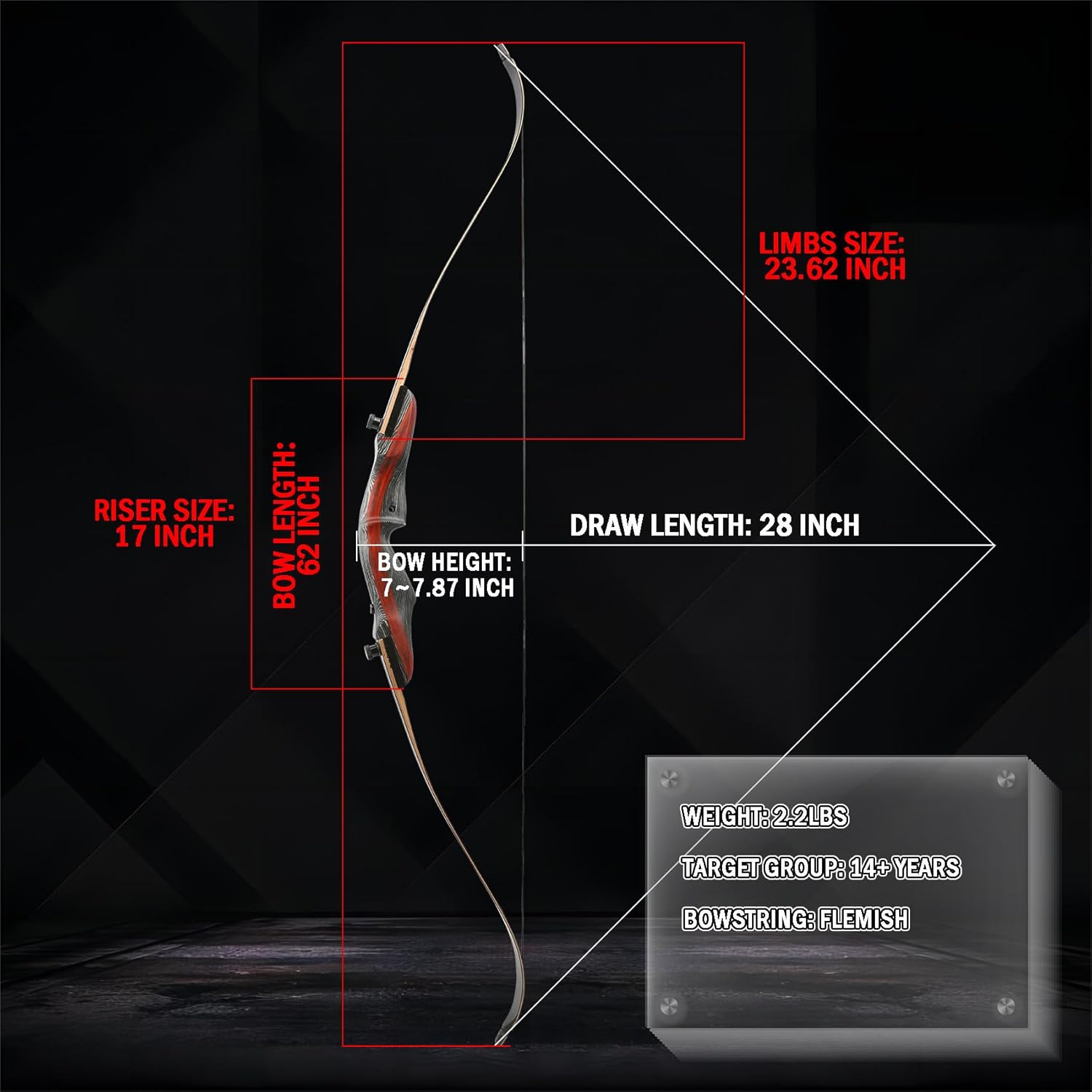 62inch Hunting Recurve Bow Full Set with Case 20-50lbs