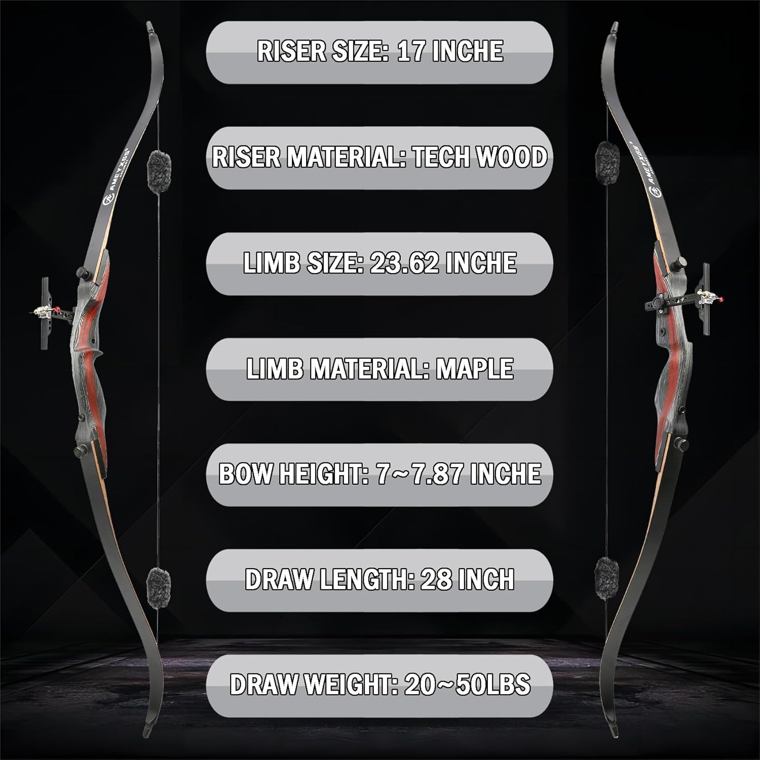 62inch Hunting Recurve Bow Full Set with Case 20-50lbs