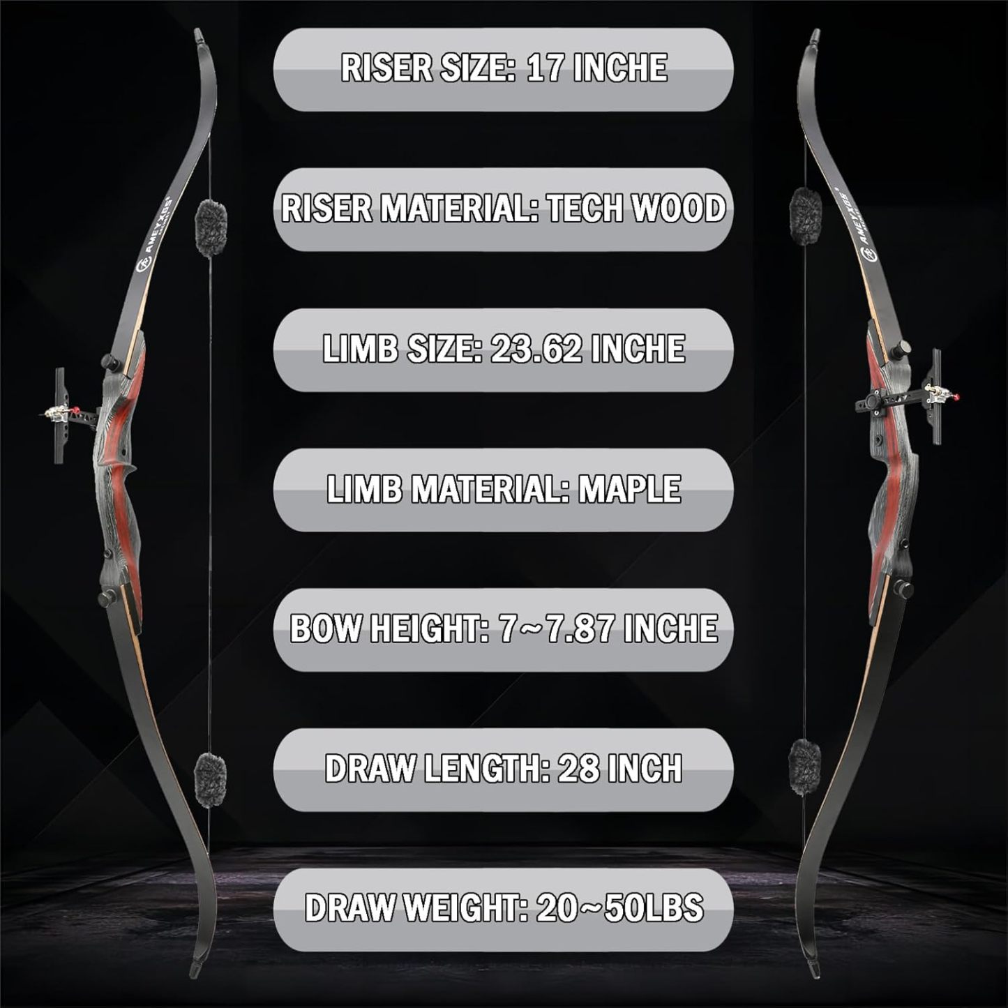 62inch Hunting Recurve Bow Full Set with Case 20-50lbs