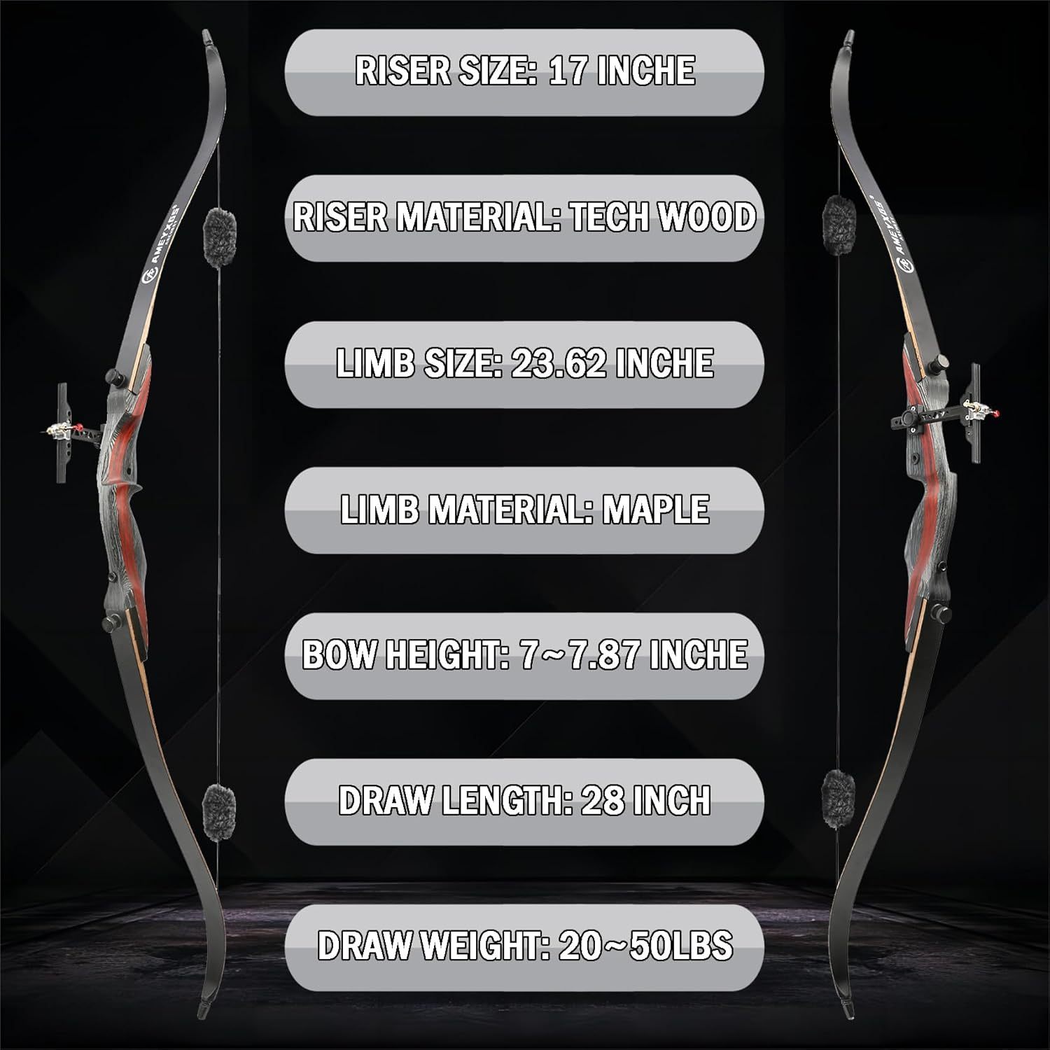 62inch Hunting Recurve Bow Full Set with Case 20-50lbs