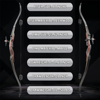 62inch Hunting Recurve Bow Full Set with Case 20-50lbs