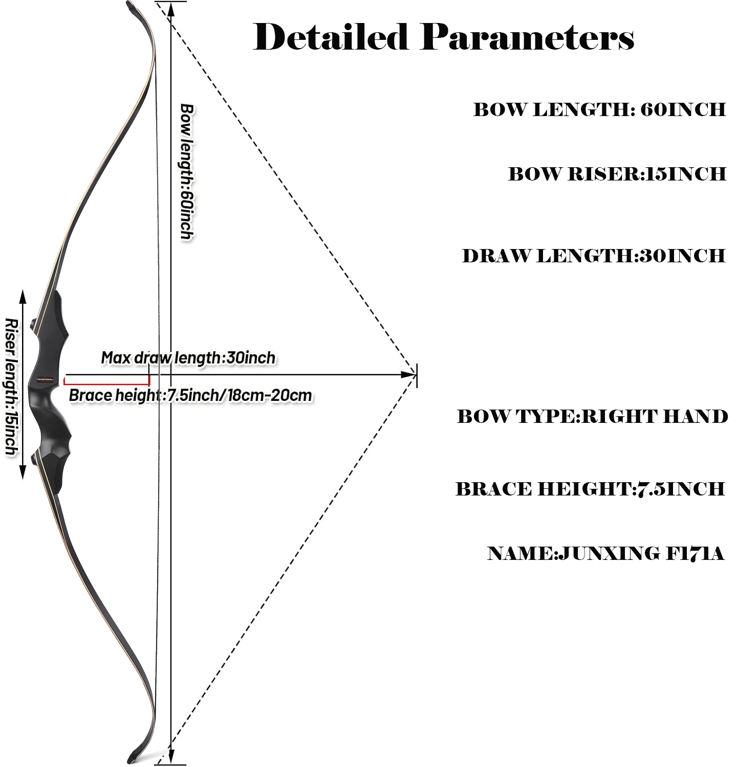 Junxing F171A Recurve Bow Hunting Traditional Archery
