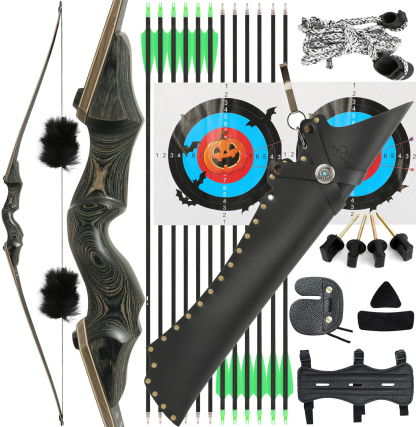 BLACK HUNTER Longbow Archery Hunting Kit ,RH&LH,20-60LBS