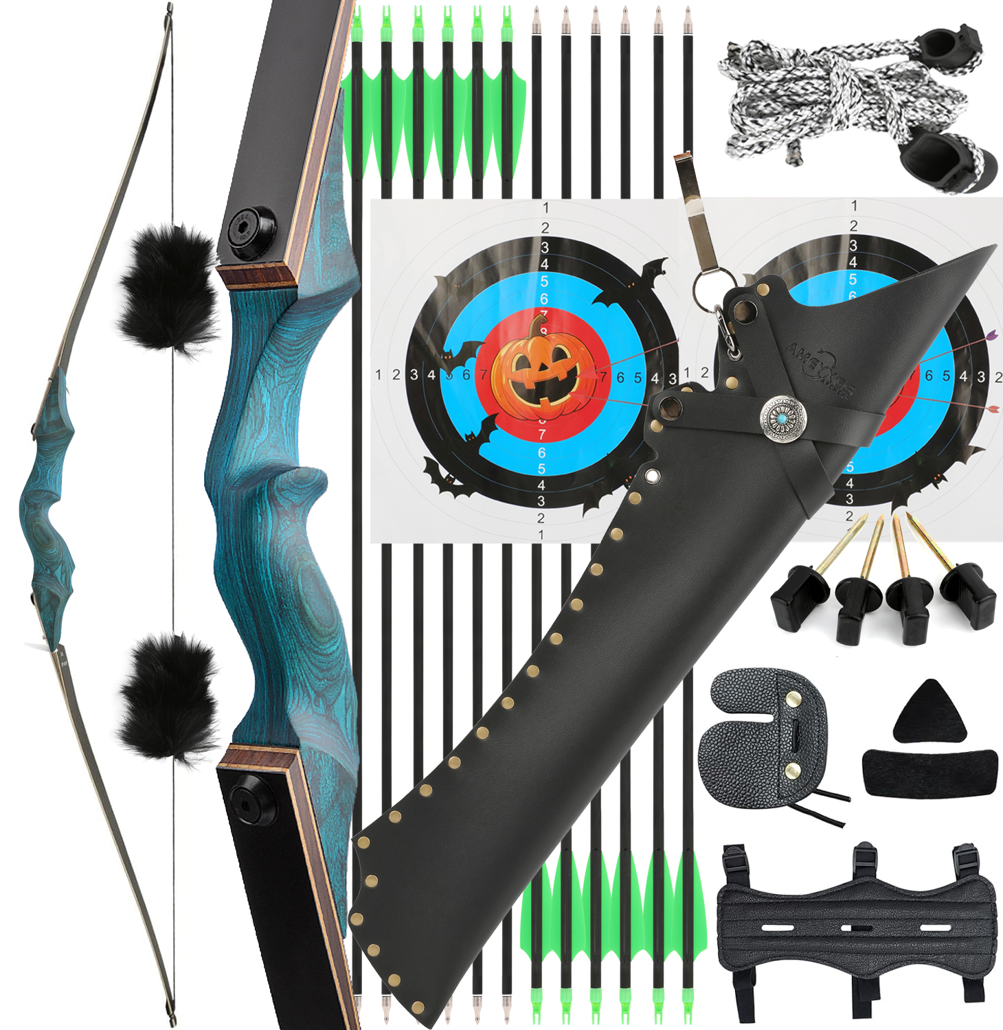 Black Hunter Longbow 20-60 Lbs Archery Bow Takedown Bow and Arrow Set