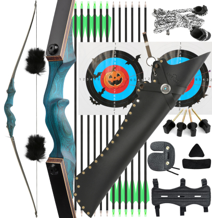 BLACK HUNTER Longbow Archery Hunting Kit ,RH&LH,20-60LBS