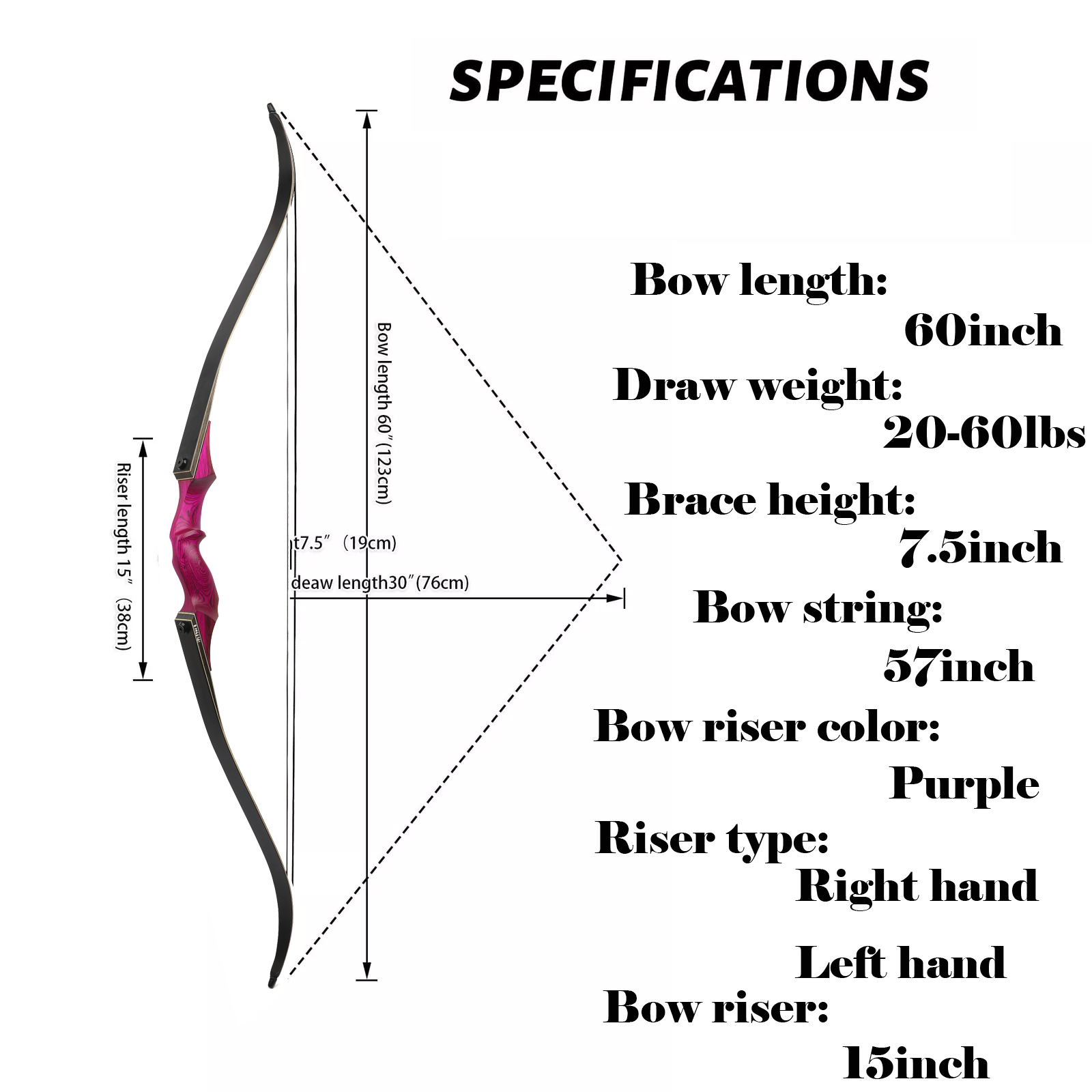Black Hunter 60inch Hunting Recurve Bow