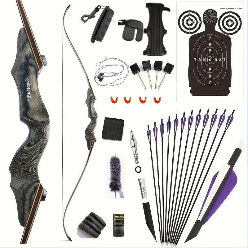 US In Stock - 50LBS Black Hunter Recurve Bow for Adults with 12pcs Arrows