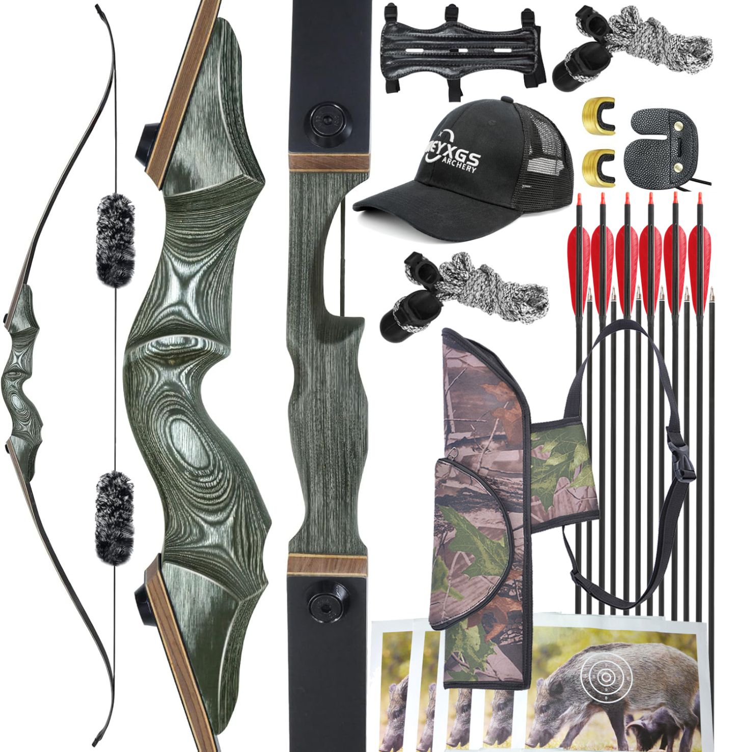 Black Hunter Recurve Bow for Adults with 12pcs Arrows Kit