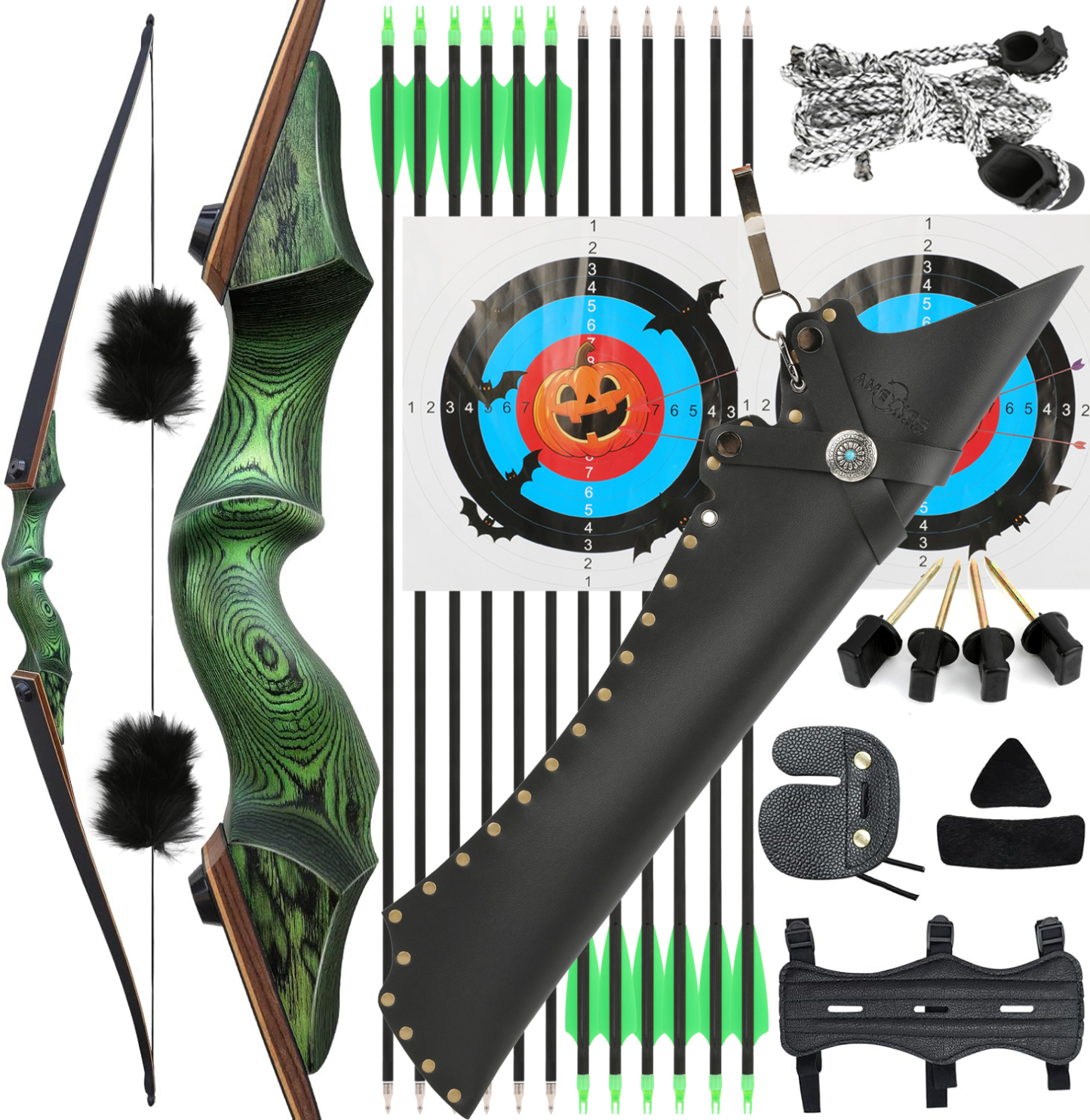 Black Hunter Longbow 20-60 Lbs Archery Bow Takedown Bow and Arrow Set