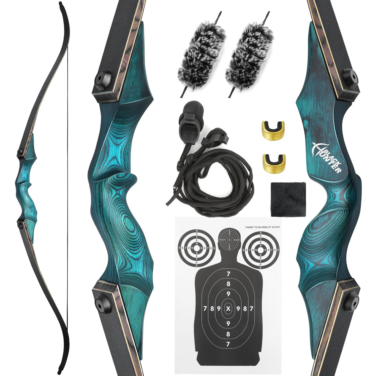 BLACK HUNTER Archery Recurvebow / Longbow 20-60lbs Kit