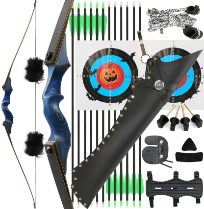 BLACK HUNTER Longbow Archery Hunting Kit ,RH&LH,20-60LBS