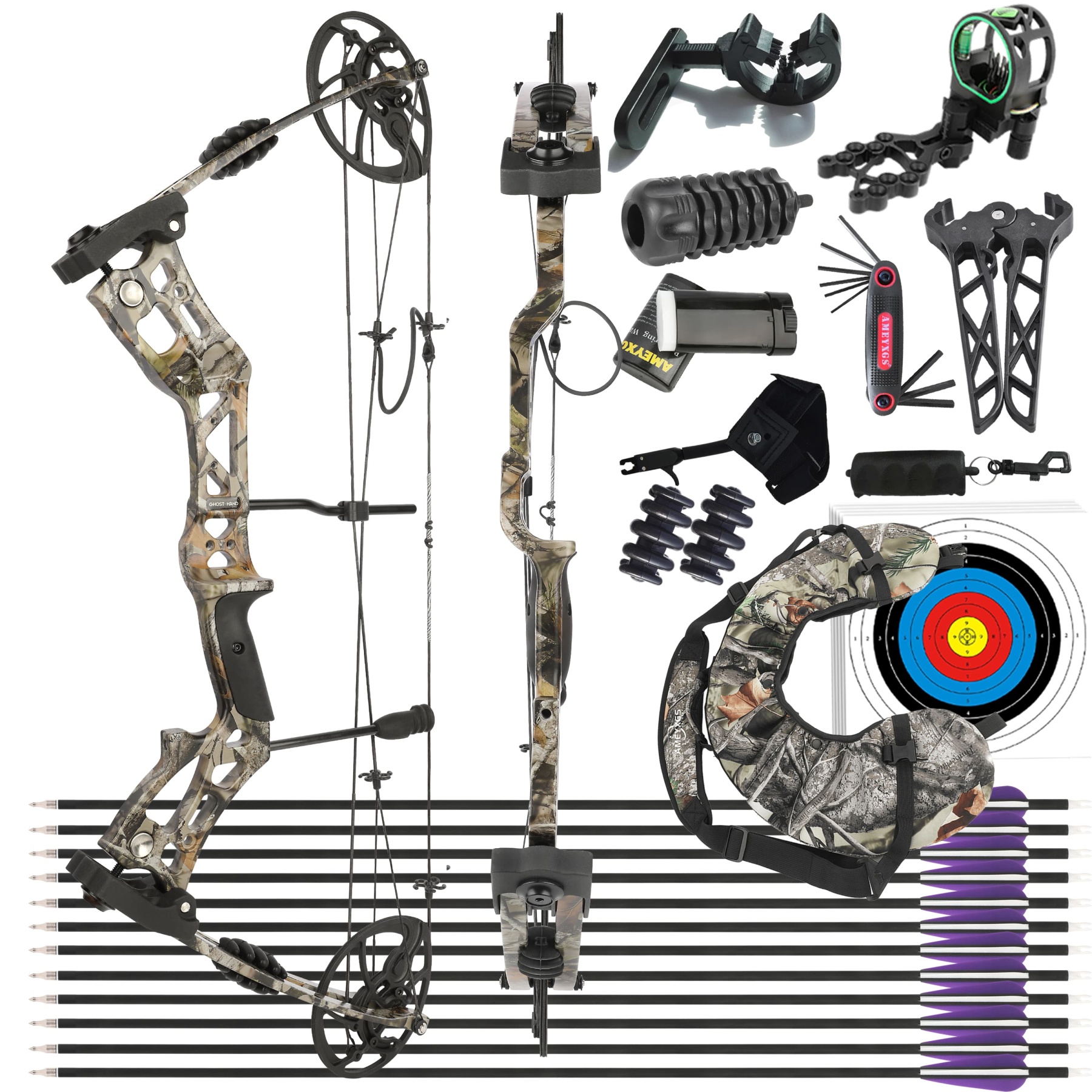 Adjustable Compound Bow 30-70 lbs, Axle-to-Axle 30.5" for Hunting