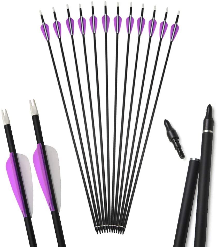 🎯Mixed Carbon Arrows 31" Parabolic Purple Fletched Archery Arrows-AMEYXGS Archery