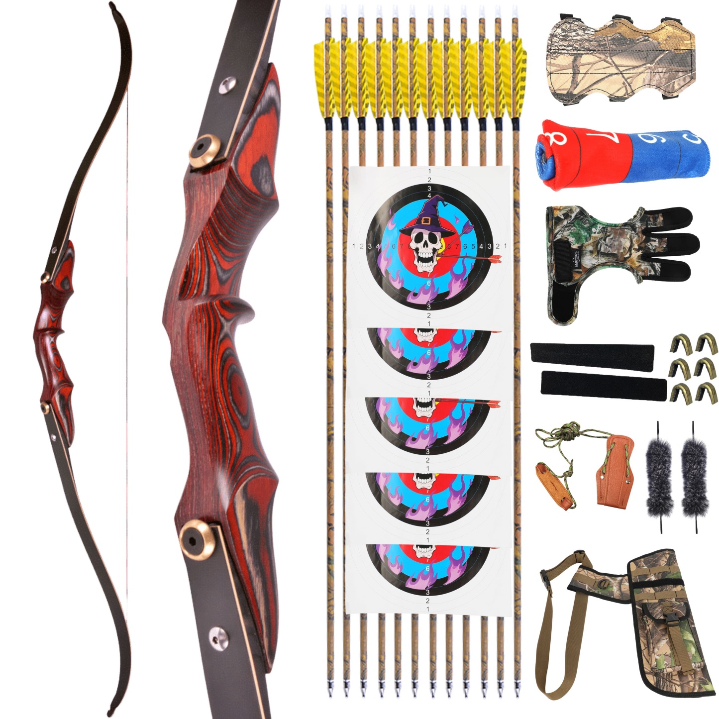 58" Traditional Wooden ILF Recurve Bow Hunting Kit 20-50lbs
