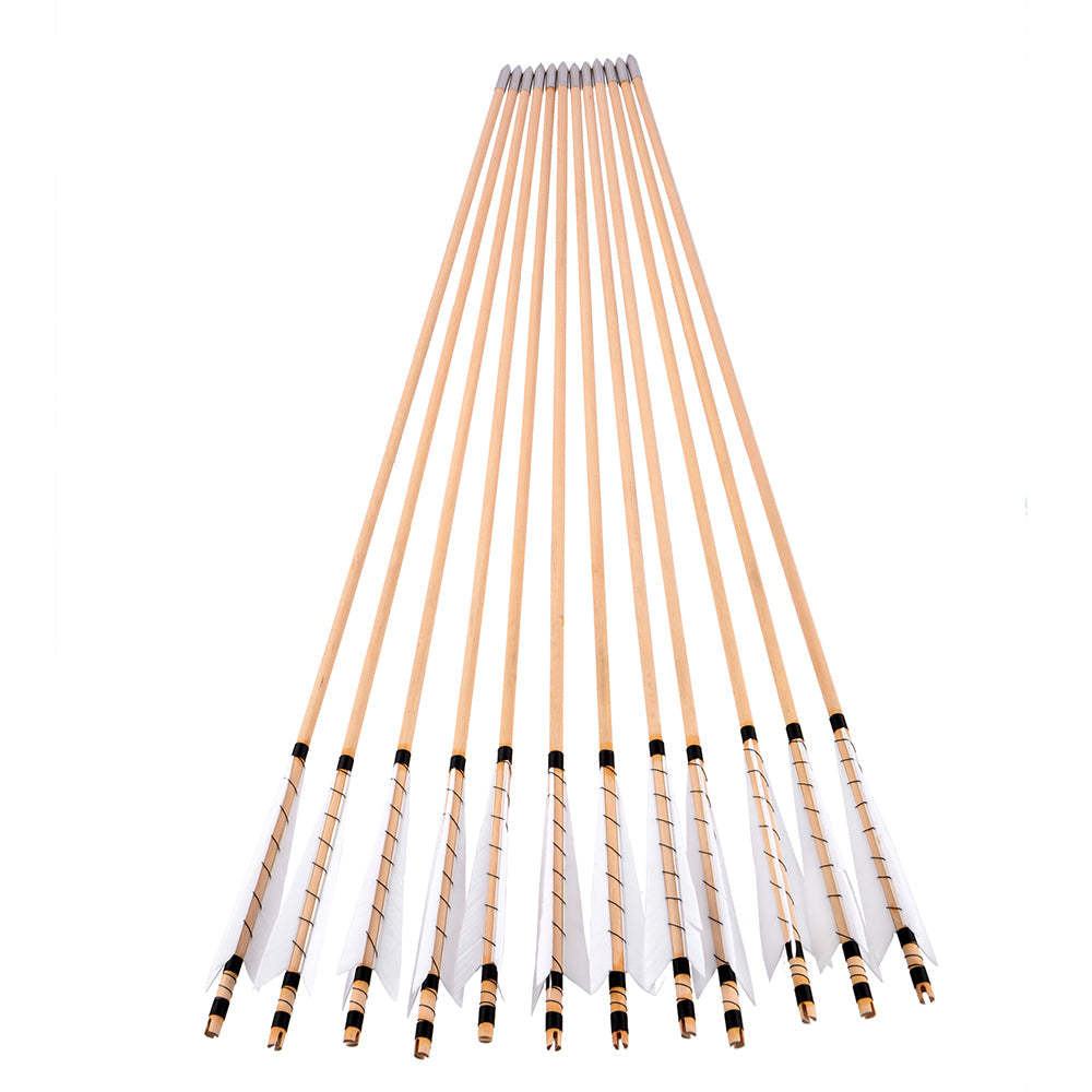 🎯32" Wooden Arrow Natural Feathers Traditional Archery-AMEYXGS Archery