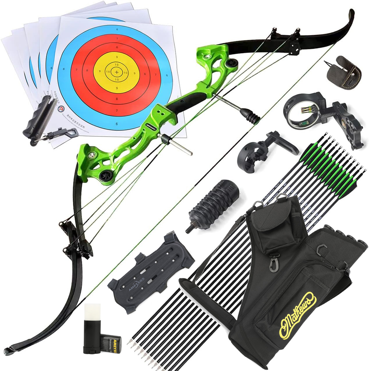 JUNXING F164 Archery Green Recurve Bow & Arrows Kit