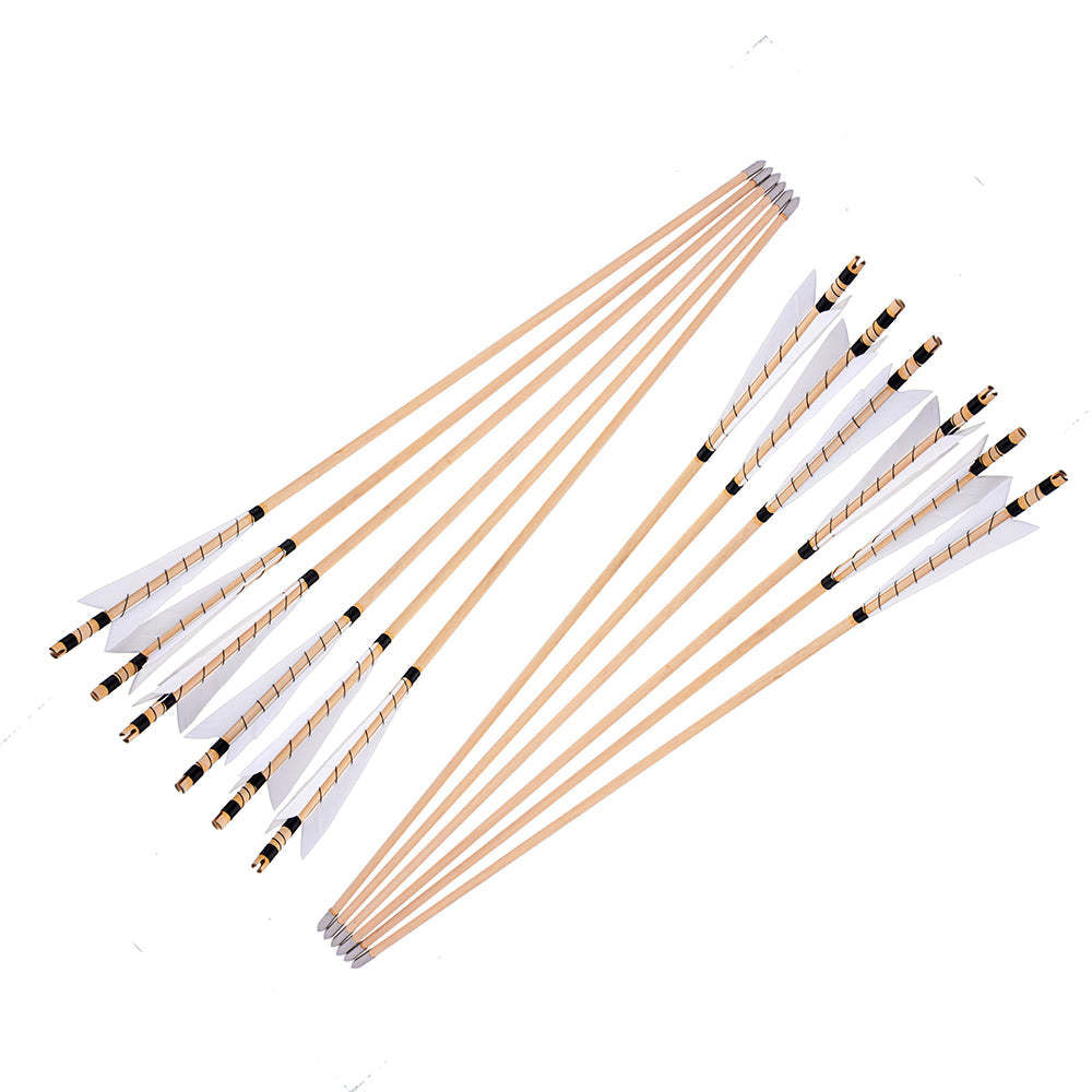🎯32" Wooden Arrow Natural Feathers Traditional Archery-AMEYXGS Archery